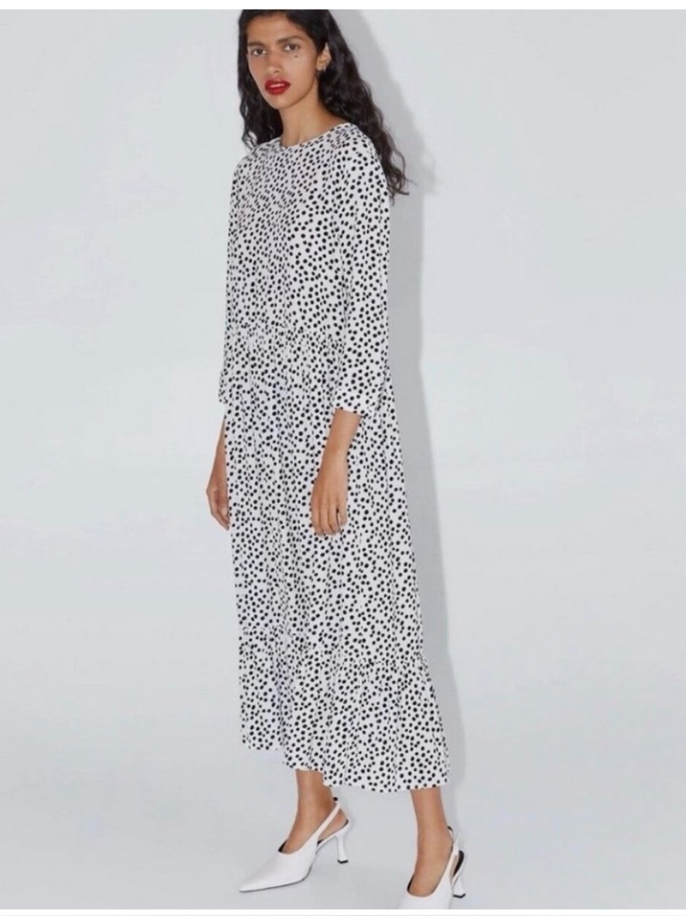 ZARA The Dress polka dot Midi dress S black/white oversized